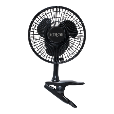 Active Air 6 inch clip fan with brushless motor and clamp, transparent background