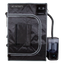 A black square grow tent reading AC infinity with a humidifier connected to it.