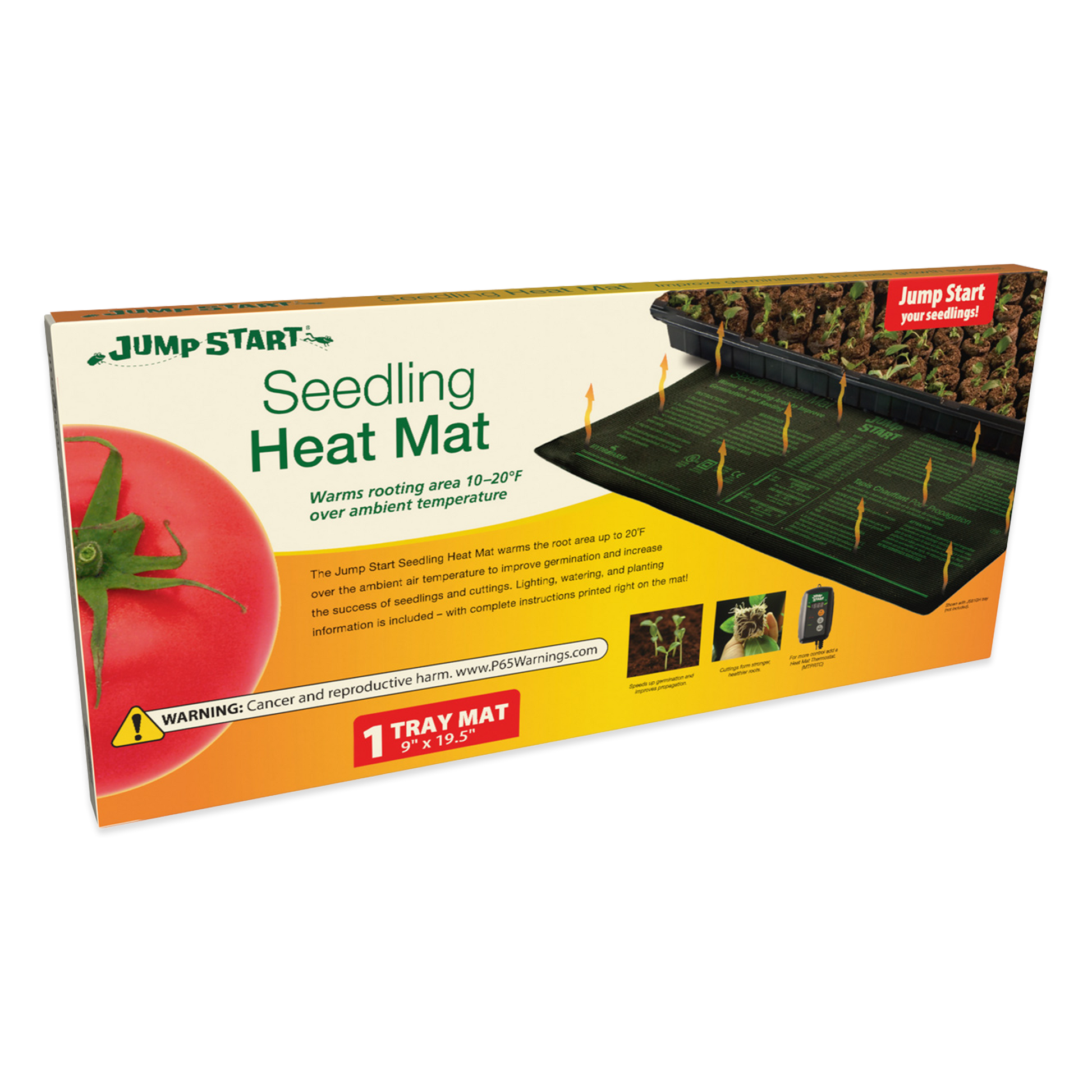 Jump Start seedling heat mat packaging, front view, transparent background