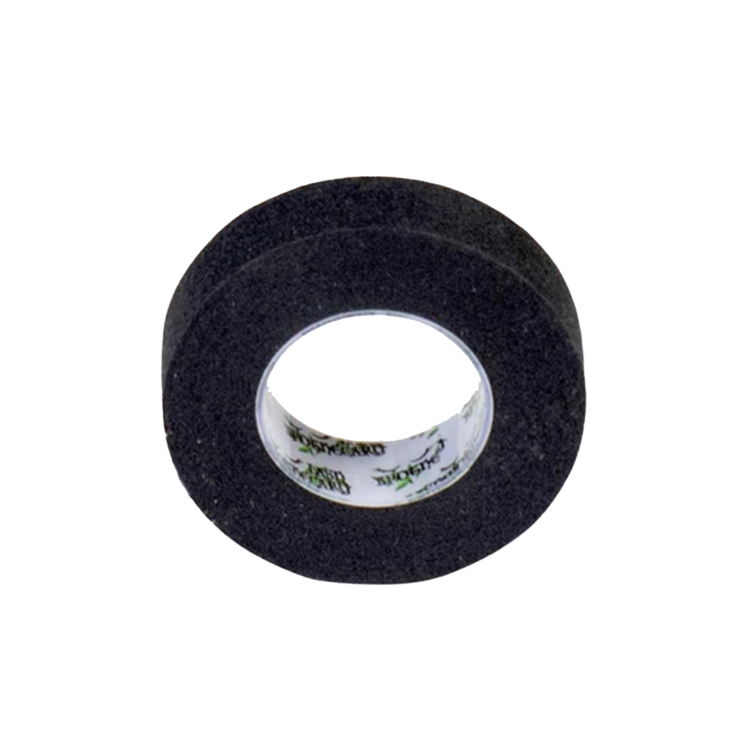 A roll of black micropore tape, a cloth tape with applications in mycology and mushroom growing that allows air exchange. 