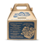 a Blue Cardboard box with text about the features of the shiitake mini farm grow kit from far west fungi.