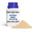 A white bottle of Silly Myco Myco Boost Growth Accelerator with a blue lid beside a pile of the beige MycoBoost powder